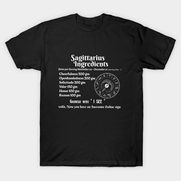 Sagittarius Ingredients T-Shirt by Ink by Evanliy